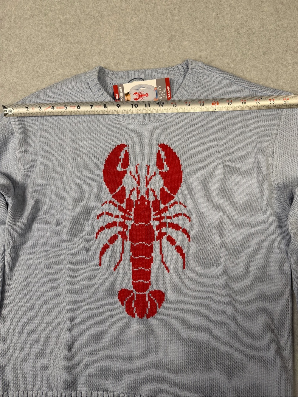 Mighty Fine Light Blue Crewneck Sweater with Red Lobster - Picture 6 of 8